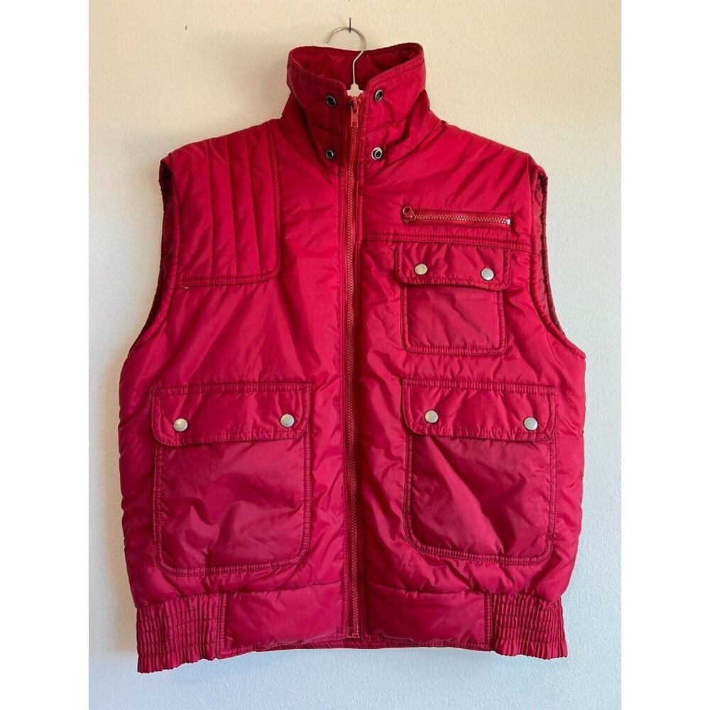 Vintage Men's Red Puffer Safari Cargo Chore Hunting Pockets Vest by Continental